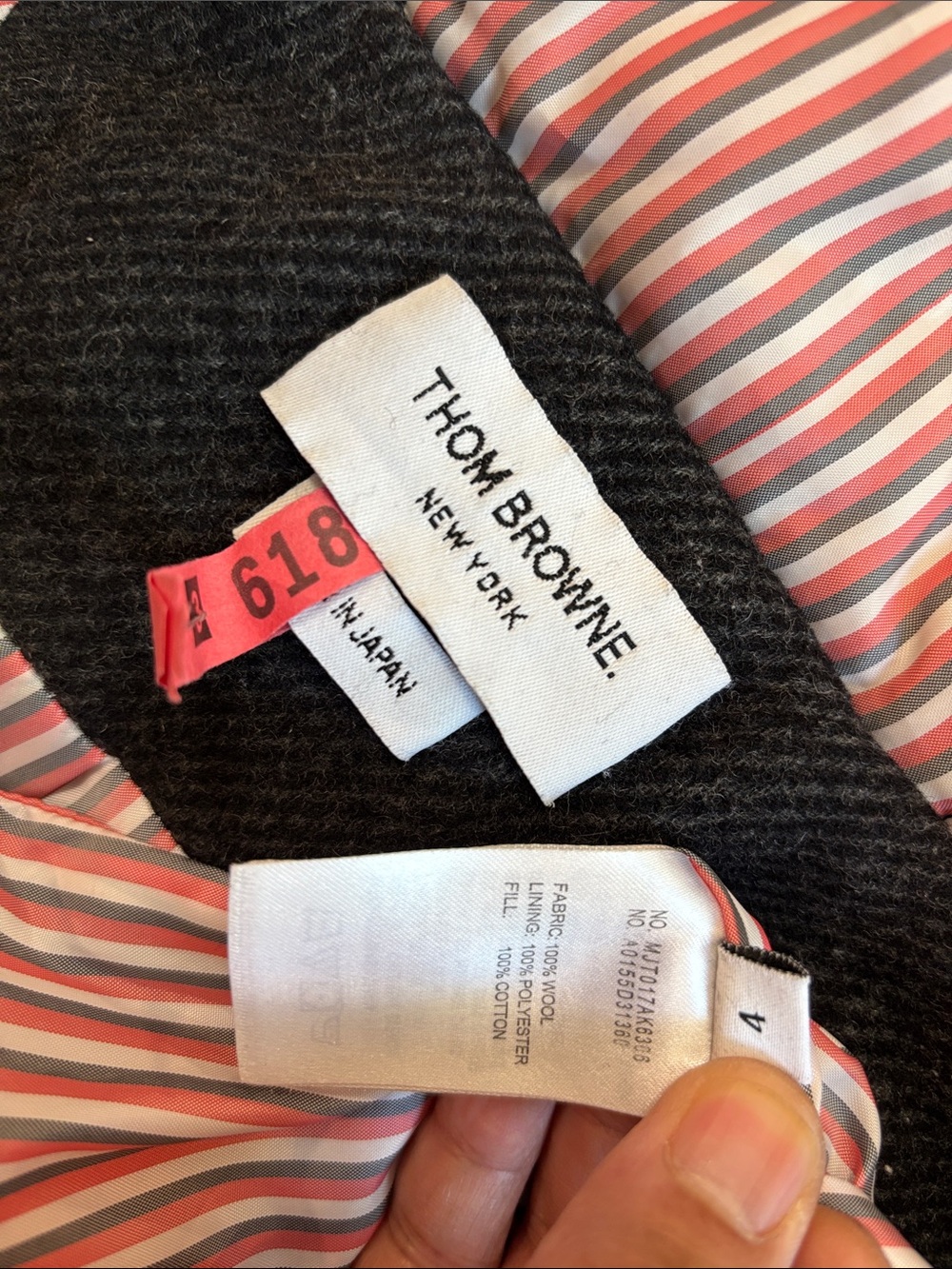 Thom Browne 4-Bar Charcoal Wool Hooded Jacket Grey Size 4 L/XL - Picture 11 of 16
